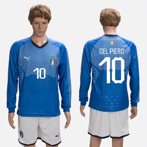 Italy #10 Del Piero Blue Home Long Sleeves Soccer Country Jersey